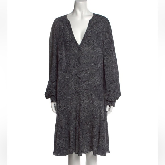 Michael Kors COLLECTION Silk Paisley Print Long Sleeve Dress in "Slate Multi” - Picture 2 of 11